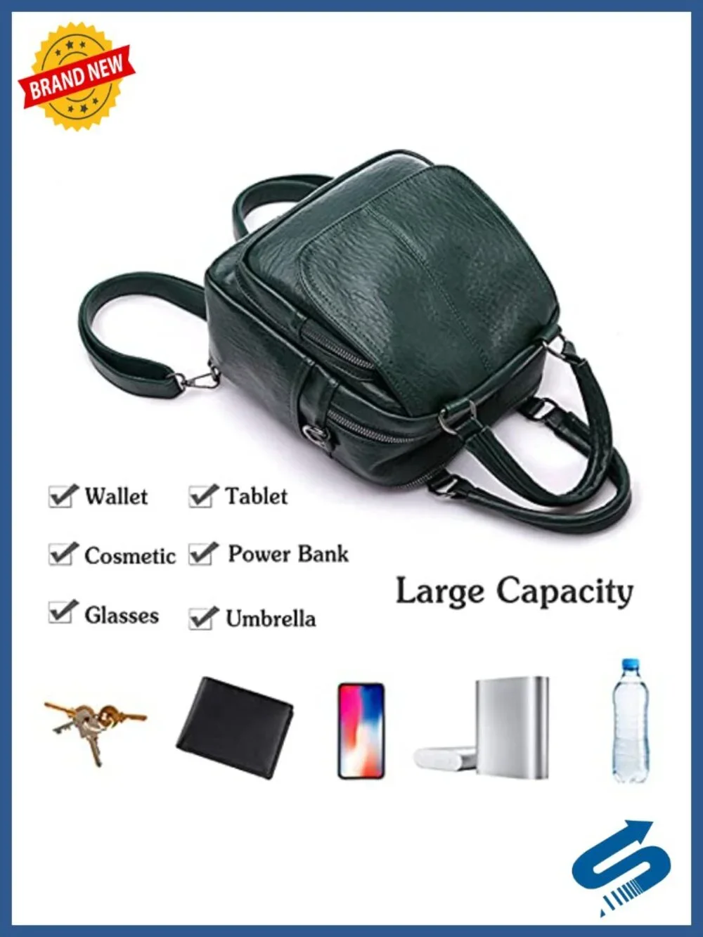 PU Leather Small Rucksack Crossbody Bag with Detachable Strap